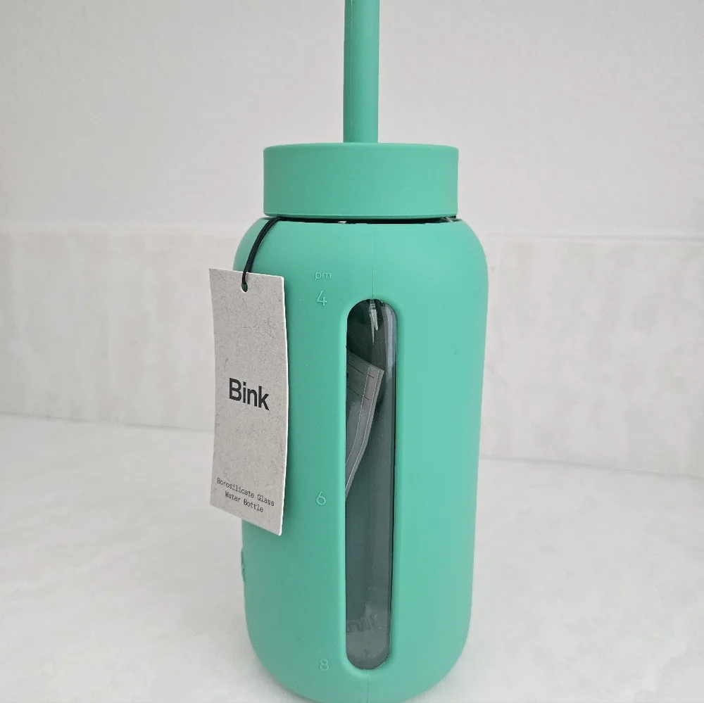 Bink Teal Glass Water Bottle with Straw - Picture 2 of 6
